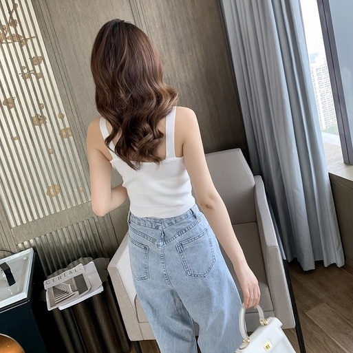 【Hana and Alice】Áo Hai Dây Dệt Kim Dáng Ngắn Thời Trang Quyến Rũ Lưng