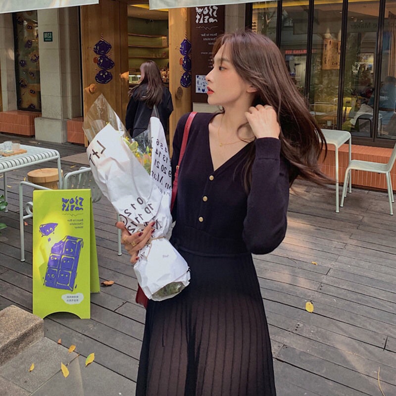 Váy len nữ vintage kiểu Pháp hàng đẹp(Order)-Sẵn S Đỏ | BigBuy360 - bigbuy360.vn