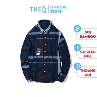 Áo Sơ Mi Nam The D Dáng Regular Cổ Đức Dài Tay, Kẻ Sọc Xanh Than, Vải Sợi Tre Mềm Mịn, Thoáng Mát 22TH21A005