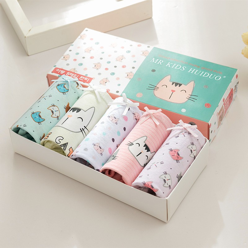 Set hộp 5 quần chip tam giác, quần lót trẻ em cotton cao cấp mềm mịn thoáng mát dành cho bé gái QL10