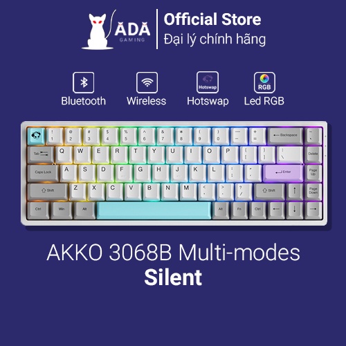 Bàn phím cơ AKKO 3068B Multi-modes Silent (Bluetooth 5.0 / Wireless 2.4Ghz / Hotswap / Foam tiêu âm / AKKO CS Jelly sw)