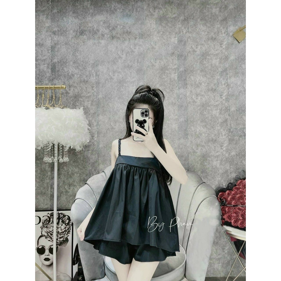 [ Miễn phí ship 2022 ] Set bộ babydoll 2 dây nhièu màu xinh xắn, bộ lụa đùi dáng phồng đi chơi, đi biển dễ thương