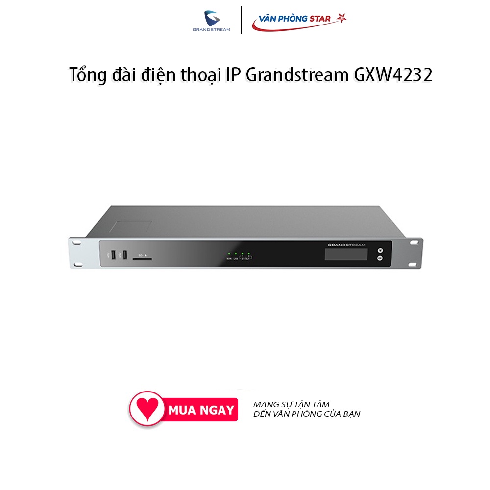 Gateway giao tiếp SIP-2E1 Grandstream GXW4502 2 luồng E1 với 60 cuộc gọi đồng thời 2 cổng mạng Gigabit 2 cổng USB