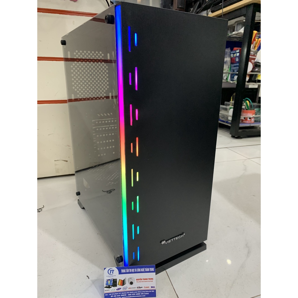 Vỏ Case (Vỏ máy tính) Gaming Viettech X19 Trắng, Đen Sẵn Dải Led RGB - Hàng Chính Hãng