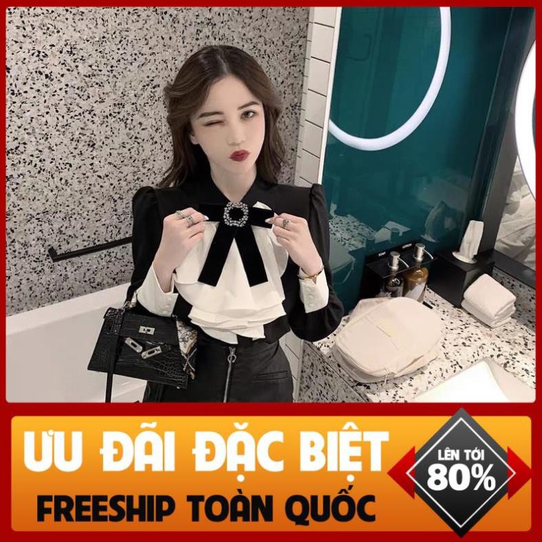 ORDER🎀Áo kiểu tiểu thư sơ mi đen lụa ngực bèo tặng kèm tag nơ cao cấp|Áo thiết kế sang chảnh quý tộc Pháp *