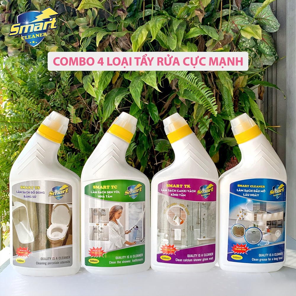 Combo 2 chai nước tẩy rửa cặn canxi sen vòi nhà tắm SMART TC làm sạch vết nước cứng 300/500ml