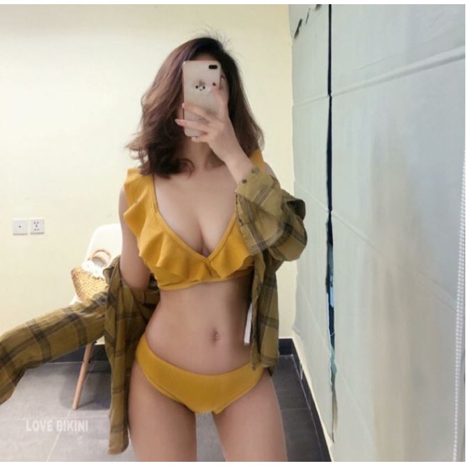 (Có sẵn, clip) Bikini hai mảnh màu xanh,vàng Hàn Quốc đi biển siêu xinh (hàng Quảng Châu loại 1 ko phải hàng VN may lại)