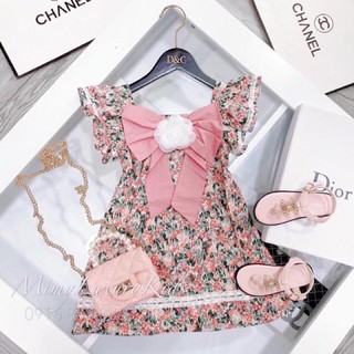 Váy hoa nhí nơ xinh tay cánh tiên viền ren