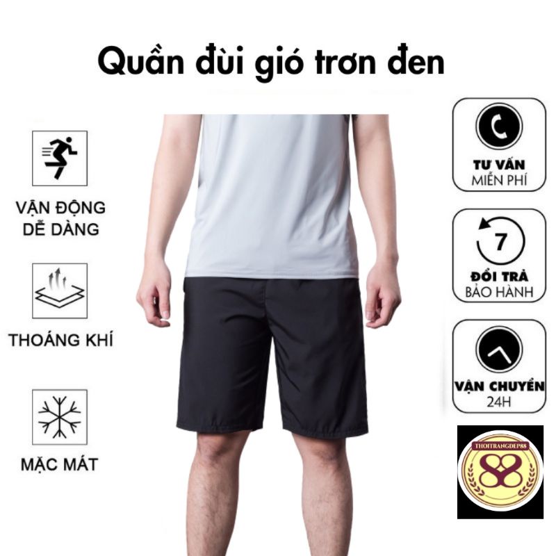 Quần đùi trơn thể thao nam, vải gió phom 45 - 75 kg
