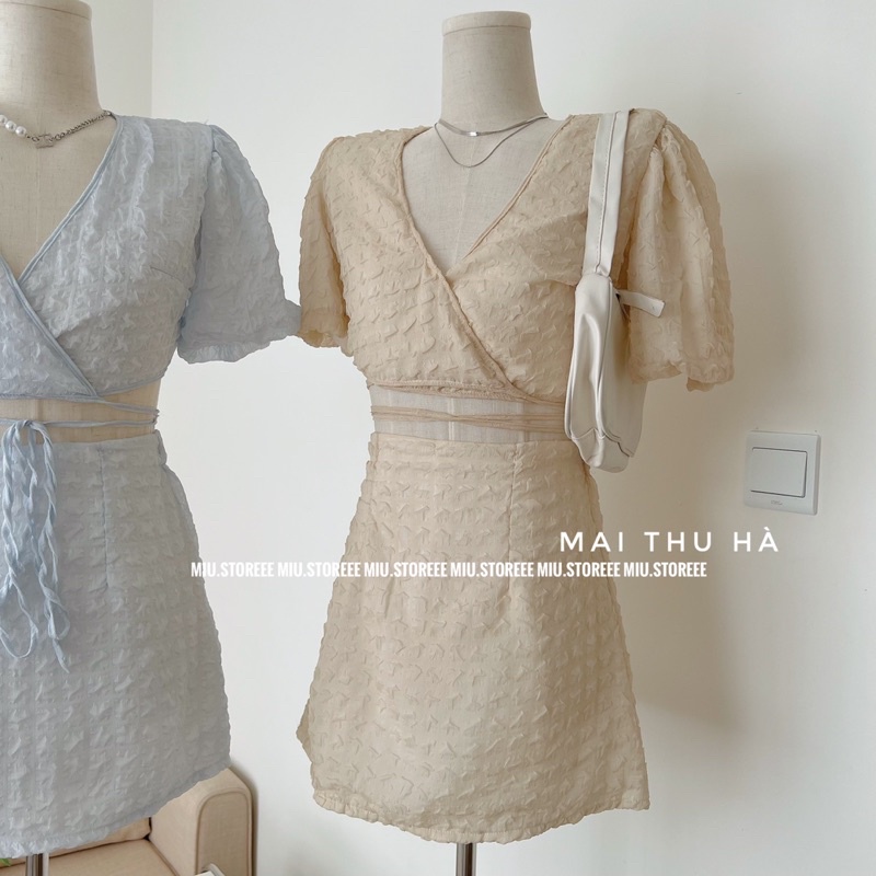 SET XỐP ÁO CROPTOP BUỘC DÂY CHÉO KÈM CHÂN VÁY DÁNG A SACXCV