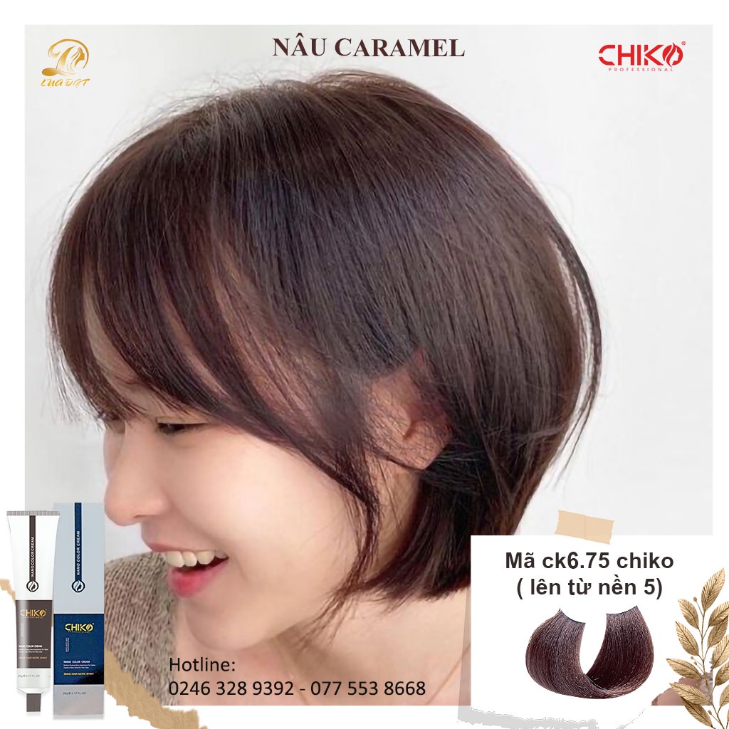 NÂU CARAMEL-Thuốc nhuộm tóc màu nâu caramel (CK 6.75)CHIKO  + TẶNG kèm trợ nhuộm