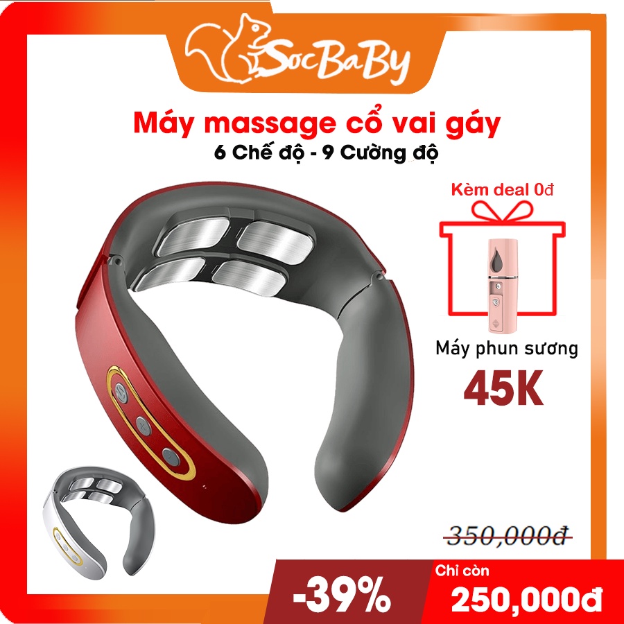 Máy massage cổ vai gáy cao cấp không dây có thêm chức năng chườm nóng 42℃ hồng ngoại với 4 đầu tiếp xúc 6 chế độ mát xa