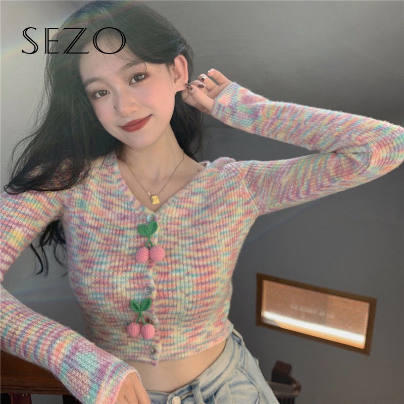 QKOOLE  Áo Lửng Dệt Kim Cổ Chữ V Gợi Cảm Cho Nữ