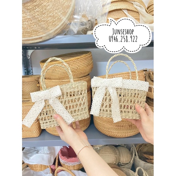 Túi cói cầm tay chụp ảnh, túi cói đi biển vintage đa dạng mẫu mã, thân thiện với môi trường