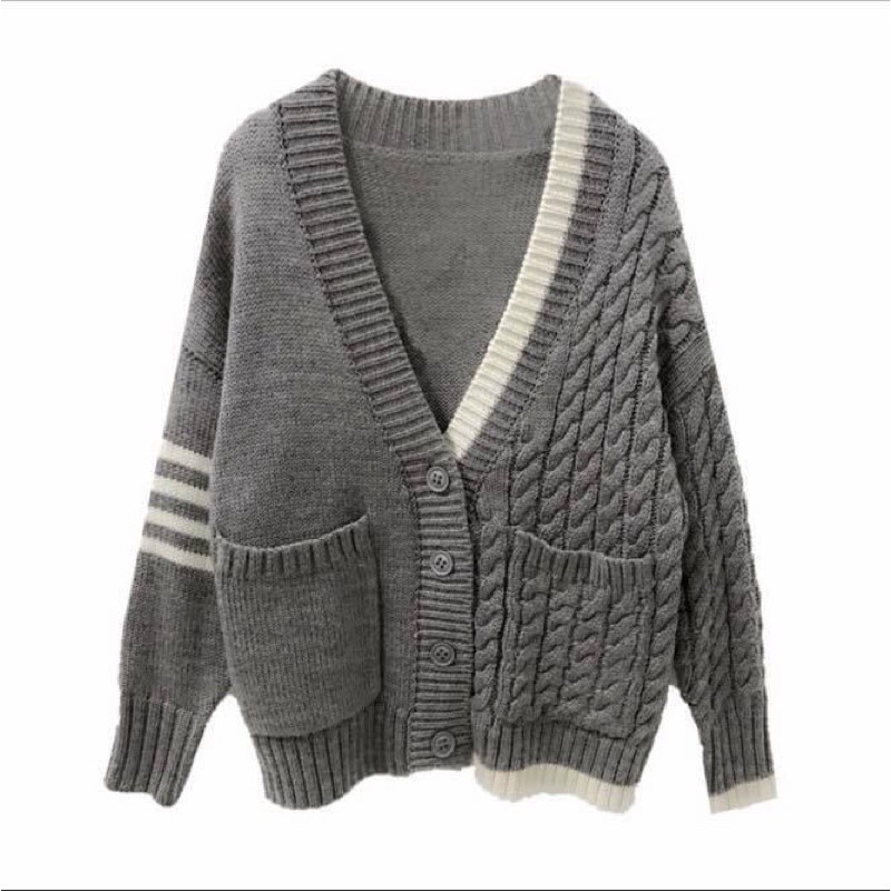 Áo khoác cardigan lông ấm kẻ sọc thome browne len dày dặn - Order taobao quảng châu