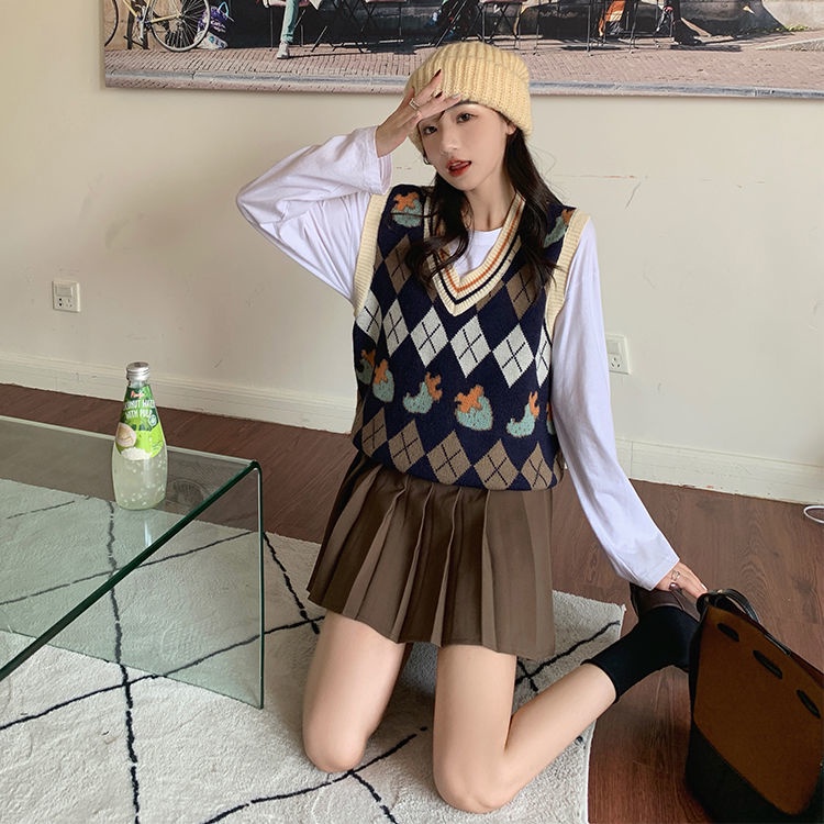 Áo Dệt Kim Cổ Chữ V Dáng Rộng Phong Cách Học Sinh Thời Trang Mới Cho Nữ