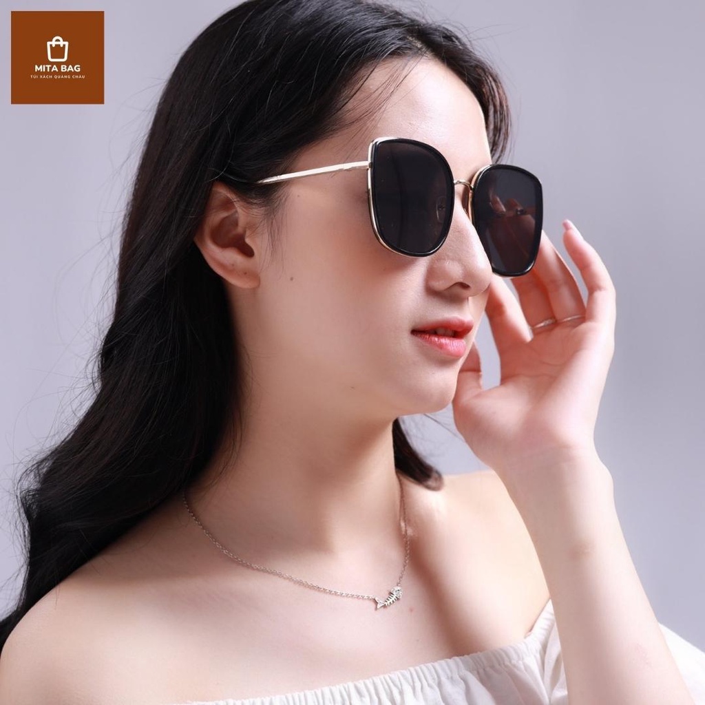 Kính mát nữ MITABAG gọng vuông tròn kim loại cao cấp chống bức xạ ánh sáng xanh bảo hành 12 tháng