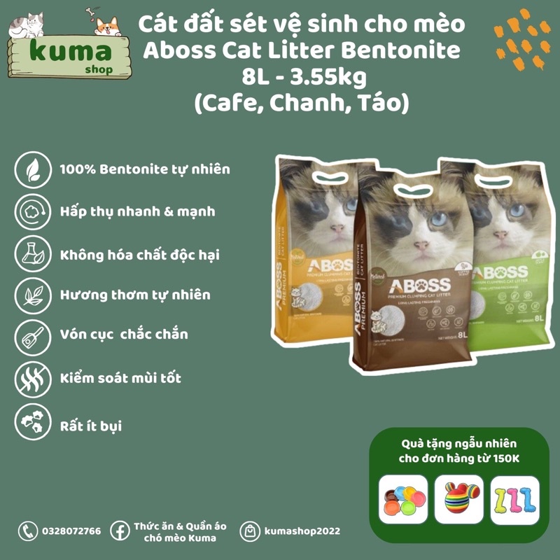 Cát vệ sinh cát đất sét Bentonite Aboss 8L
