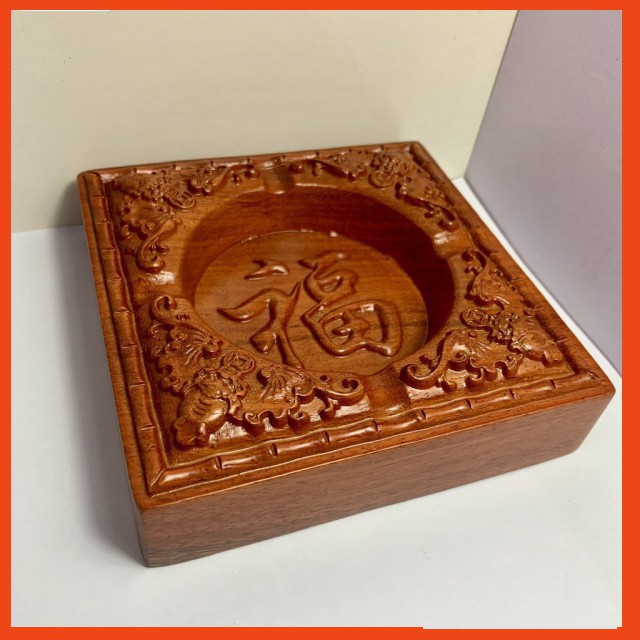 HÀNG THỦ CÔNG Gạt tàn vuông gỗ hương chạm khắc chữ phúc,hoa văn tinh xảo giá  gốc