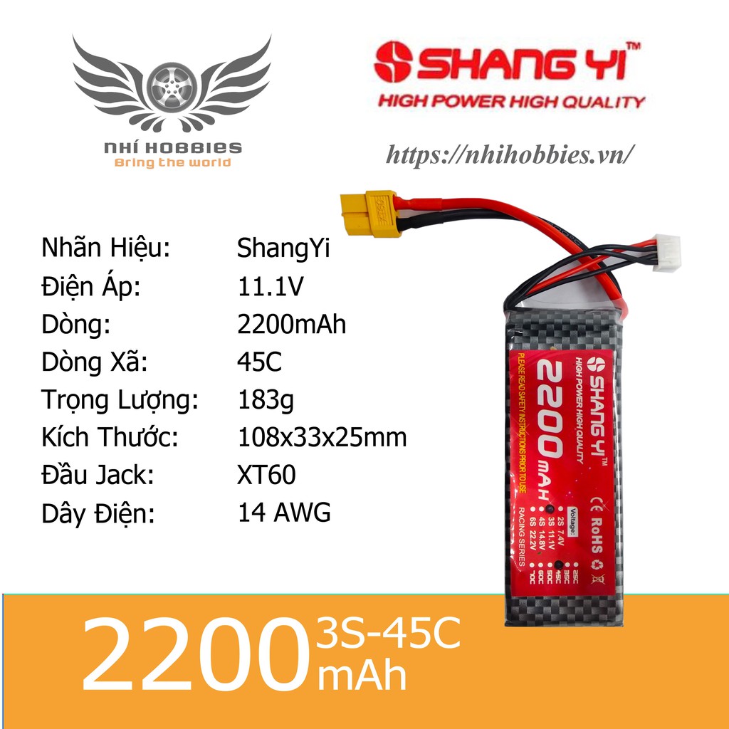 Pin Lipo ShangYi 11.1v 3s 2200mAh 45C