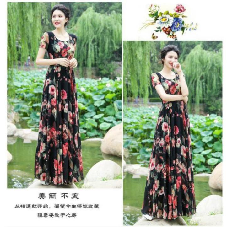 Đầm Maxi Hoạ Tiết Hoa Cao Cấp - Váy Đầm Xoè Dáng Dài Voan Nhập 2 Lớp Thanh Lịch Cho Nàng | BigBuy360 - bigbuy360.vn