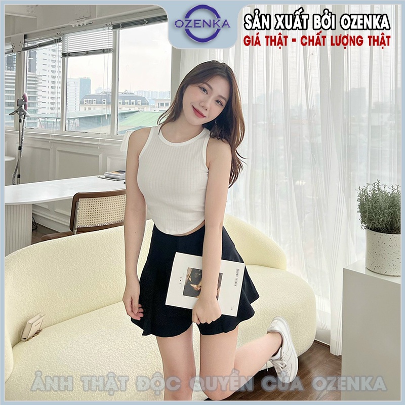 Áo croptop nữ OZENKA sát nách ba lỗ vạt bầu không tay vải gân cotton 100% mềm mịn mát màu đen trắng dưới 50 cân