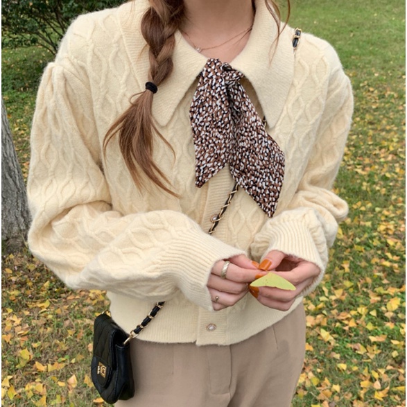 Áo len nơ cúc ngọc phong cách thời trang Hàn Quốc hàng dệt kim Quảng Châu_Habi Shop | BigBuy360 - bigbuy360.vn