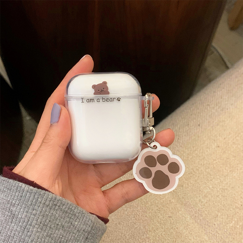 Cute Bear Footprints Earphone Case with Pendant for AirPods 1/2 Pro Silicone Transparent Protective Cover for Airpods Accessories Charging Box