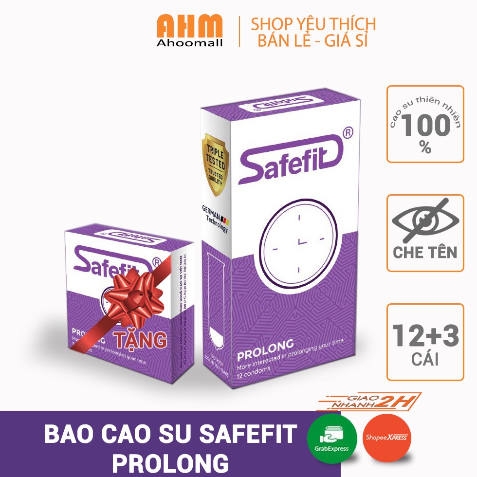 Bao cao su Safefit Prolong, Kéo dài thời gian hộp 12 Tặng hộp 3 cái - Bcs Chính hãng