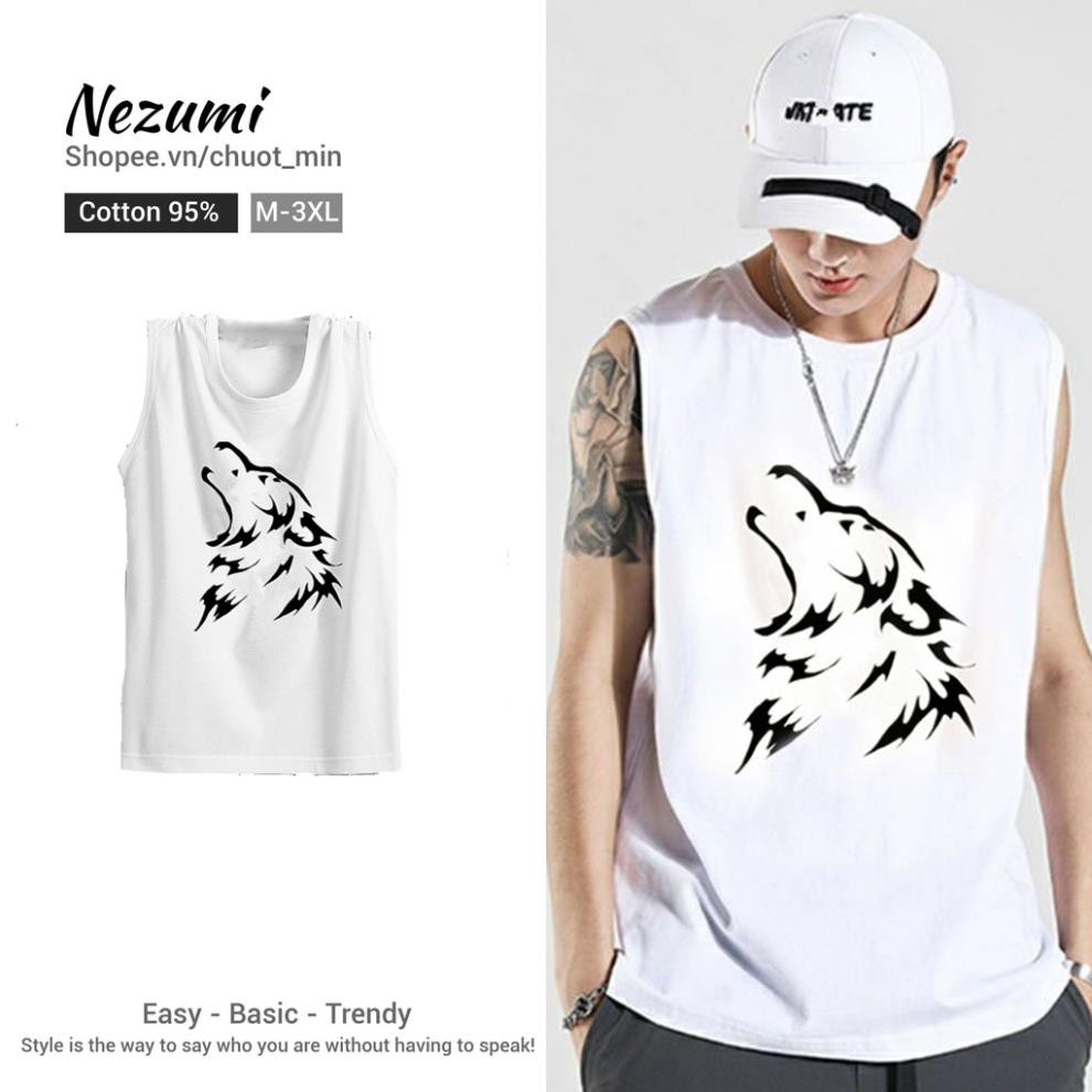 ÁO TANK TOP UNISEX NAM NỮ COTTON 95% SÓI TATTOO, TẬP GYM, BÓNG RỔ ་