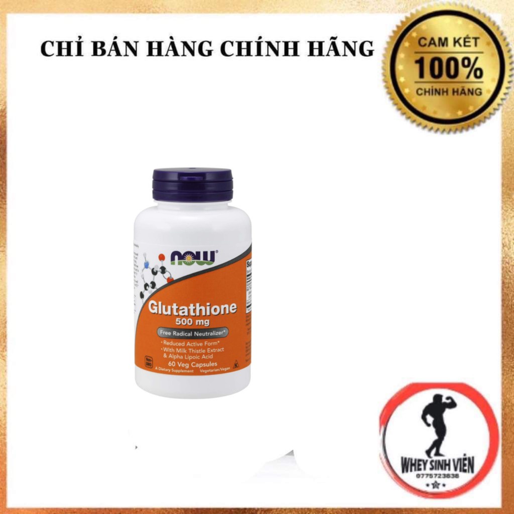 Viên Uống Hỗ Trợ Trắng Da Glutathione Now 500mg Chính Hãng 60 Viên