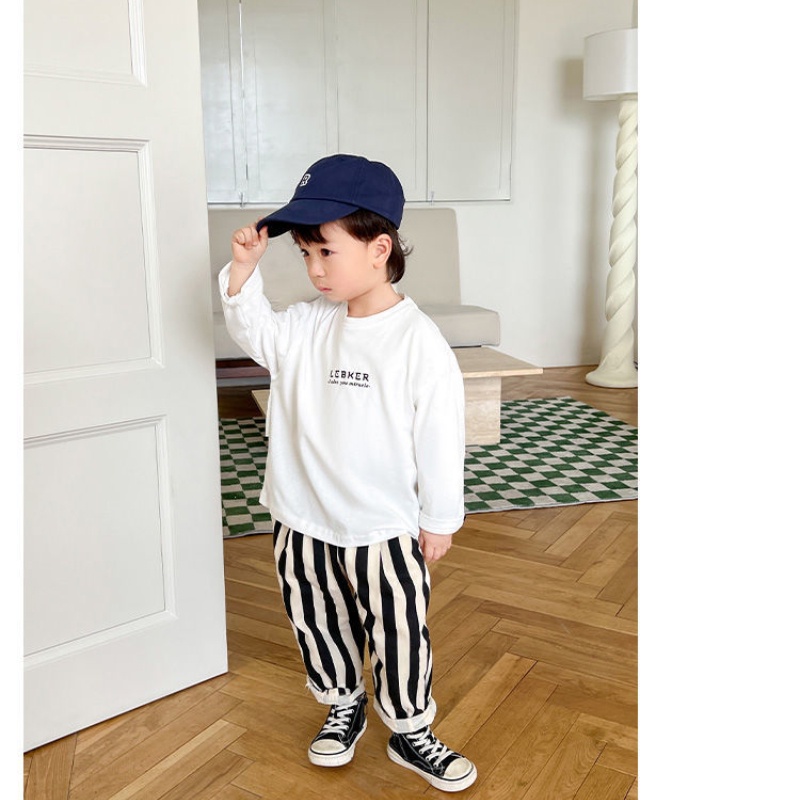 Quần Dài Ống Rộng  Kẻ Sọc Phong Cách Hàn Quốc Cho Bé Trai bé gái