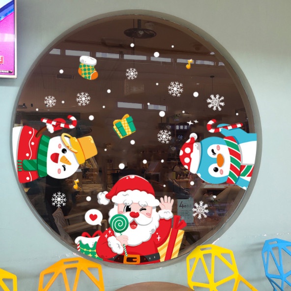 Decal dán tường Noel Hít Tĩnh Điện không Dơ Kính - Noel cầm kẹo đón giáng sinh