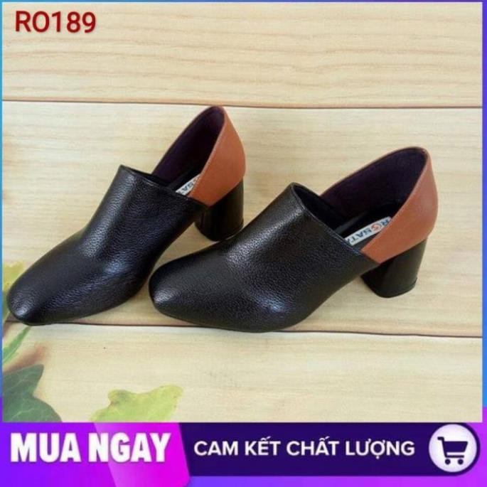 Giày boot nữ cổ thấp đế cao 6cm hai màu đen nâu hàng hiệu rosata ro189 -h91