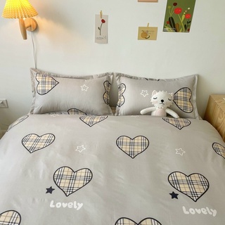 Trọn bộ 4 món chăn ga gối cotton poly nhập mẫu tim kẻ xám
