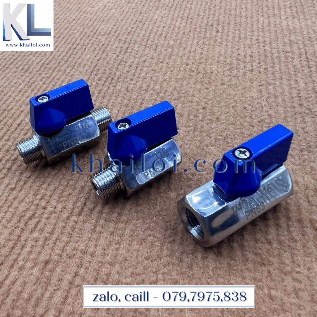 Van bi mini inox 304-van gạt tay mini ren trong ren ngoài- van khóa hơi khí nén-Van đóng mở hóa chất