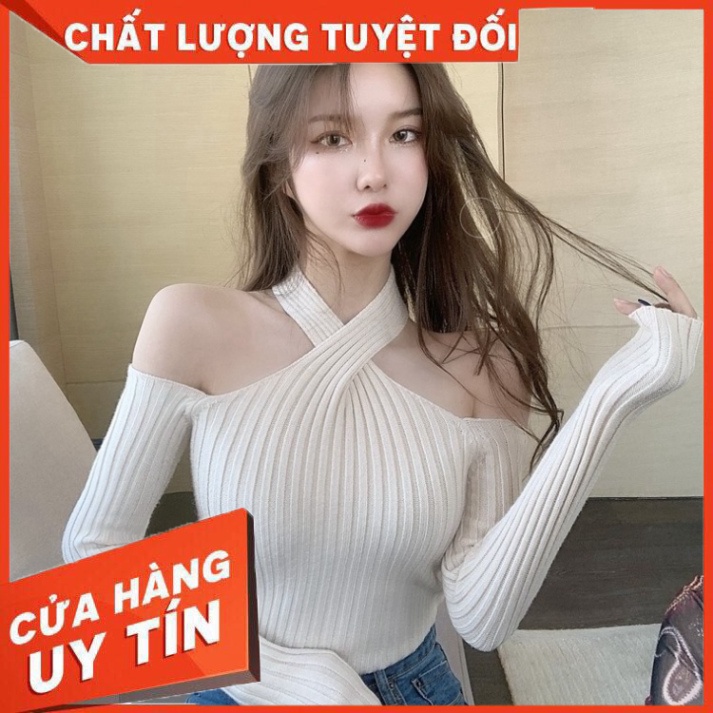 【Trong kho】Áo len trễ vai dáng ngắn quyến rũ trẻ trung hợp thời trang - SIÊU HOT