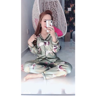 Đồ bộ Lụa satin viền tay dài quần dài