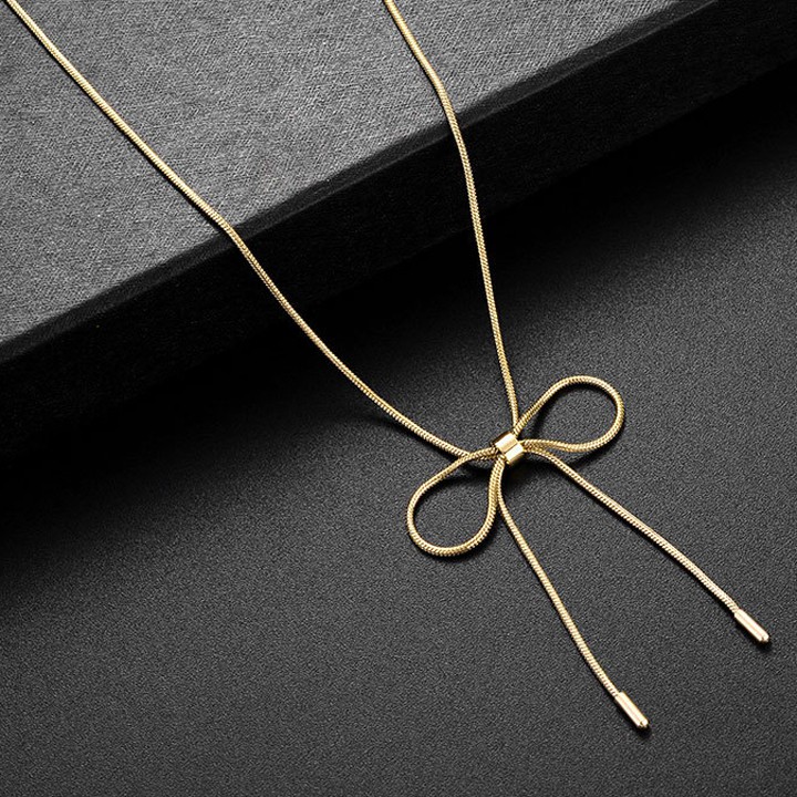 DÂY CHUYỀN MÌ TITAN MÀU VÀNG 24K THẮT HÌNH CHIẾC NƠ TN171 siêu đẹp, bền màu, chuẩn thời trang