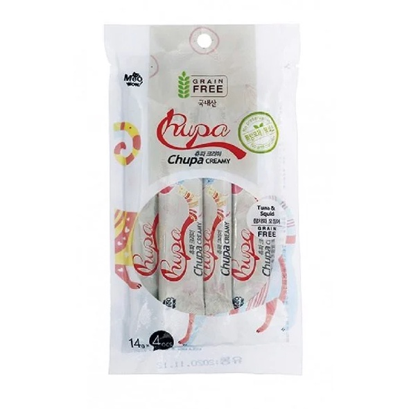 Chupa Creamy TUNA &amp; SQUID for cat ( 14g x 4pcs ) _ Xốt CÁ NGỪ &amp; MỰC cho mèo ( 14g x 4 tuýp )