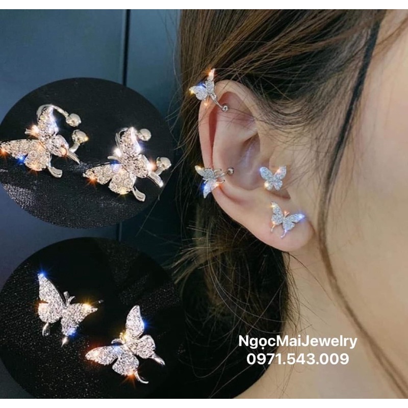Bông tai bướm bạc ta cho nữ, Ngọc Mai Jewelry 2 kiểu sang xịn mix dễ thời trang