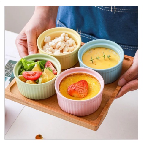 Bát chén hũ gốm sứ ramenkin có nắp đậy Nướng Hấp Bánh Flan Caramen Chưng Yến Cho bé ăn dặm hình nồi tròn rankim đựng sốt