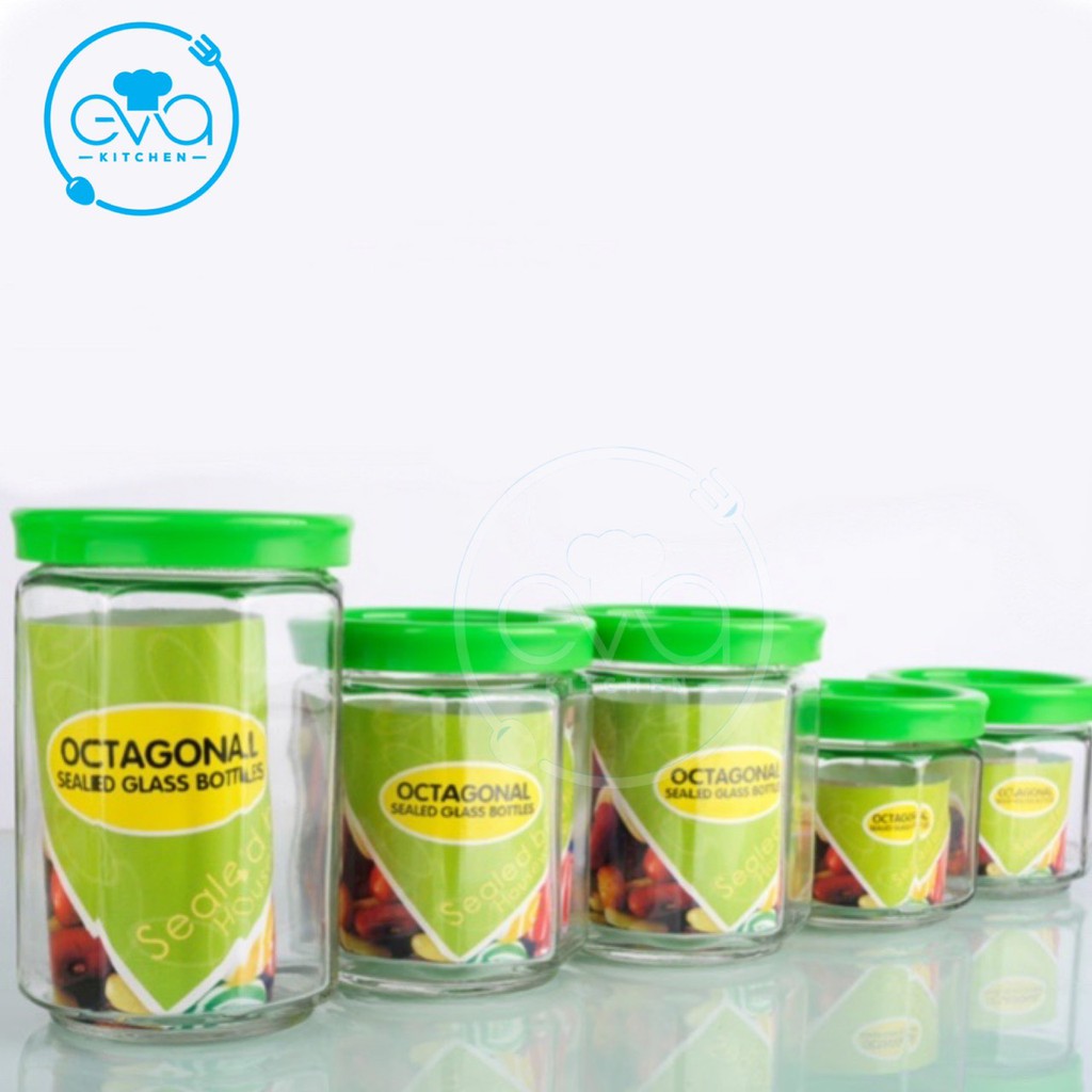 Bộ 5 Hũ Thuỷ Tinh Đựng Gia Vị Nắp Kín Octagonal Sealed Glass Bottle M2974