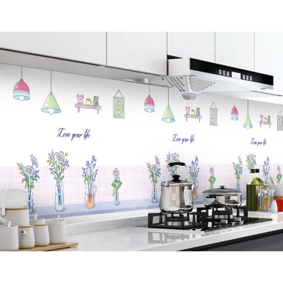 Decal giấy dán bếp tráng nhôm cách nhiệt mẫu hoa cúc tím khổ 60cm