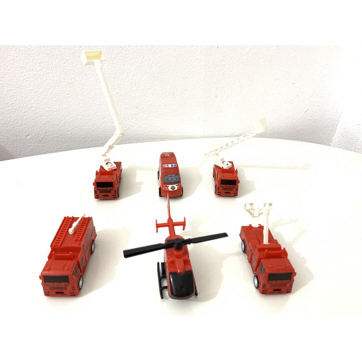 Đồ Chơi Xe Cứu Hỏa Chạy Đà Cót, Gồm 6 Xe Mini Khác Nhau, Màu Đỏ Đẹp, Thiết Kế Mô Phỏng Thật