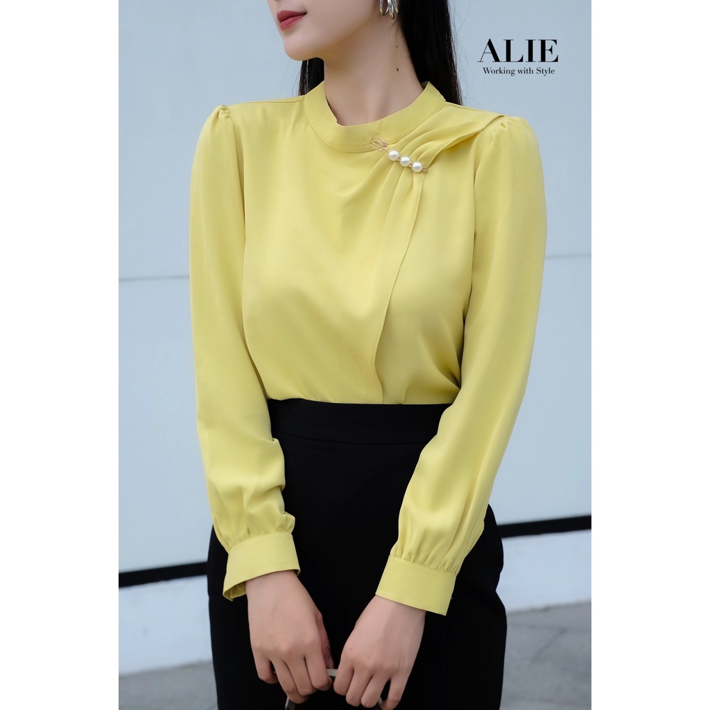 Áo sơ mi công sở nữ đẹp kiểu Hàn Quốc form rộng tay dài chất liệu tuyết mịn ko nhăn màu Vàng Xanh SM12