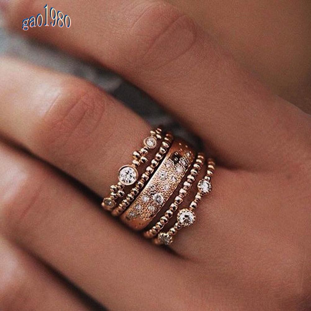 Set 5 Nhẫn Đeo Khớp Ngón Tay Đính Đá Phong Cách Vintage