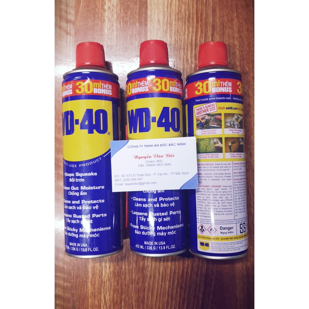 WD40-412ml  Mỹ và WD40-469ml TQ Chai xịt chống rỉ,chống ẩm bảo dưỡng, bôi trơn