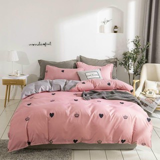 Bộ chăn ga gối poly cotton tim hồng