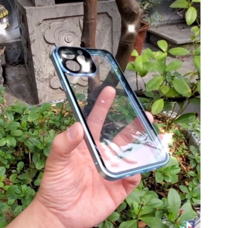 Ốp lưng hít nam châm 2 mặt kính cho iPhone 13, 13 Pro, 13 Pro Max Khung viền nhôm